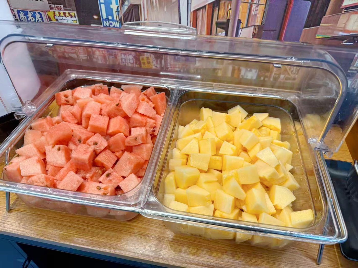 Prepared ingredients arranged in containers at Bomb Fried Skewers